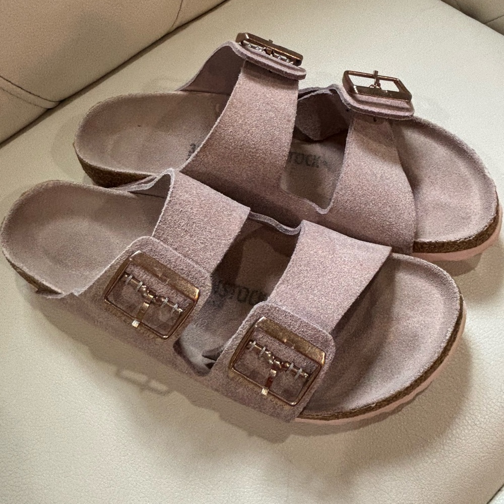 Pink Birkenstock Arizona Sandals Rose Gold Buckles Pink Soles & Footbed Size 39 - Picture 9 of 13
